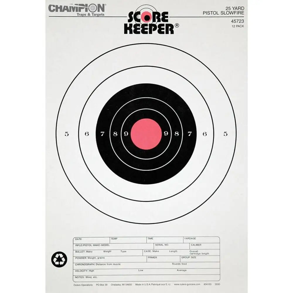 Champion Paper Targets Scorekeeper Fluorescent Orange Bull 25 Yd. Pistol Slow Fire 12/ct Buy at Faith and Freedom