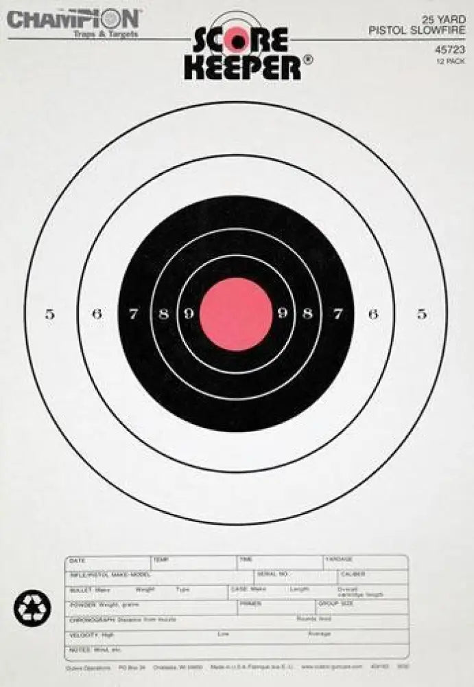 Champion Paper Targets Scorekeeper Fluorescent Orange Bull - 25 Yd. Pistol Slow Fire 100/pack Buy at Faith and Freedom