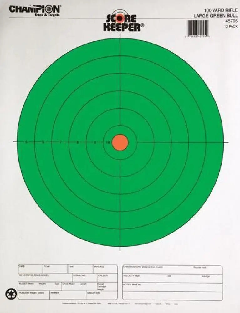 Champion Paper Targets Scorekeeper Fluorescent Orange & Green Bull - 100 Yd. Rifle 12/pack Buy at Faith and Freedom