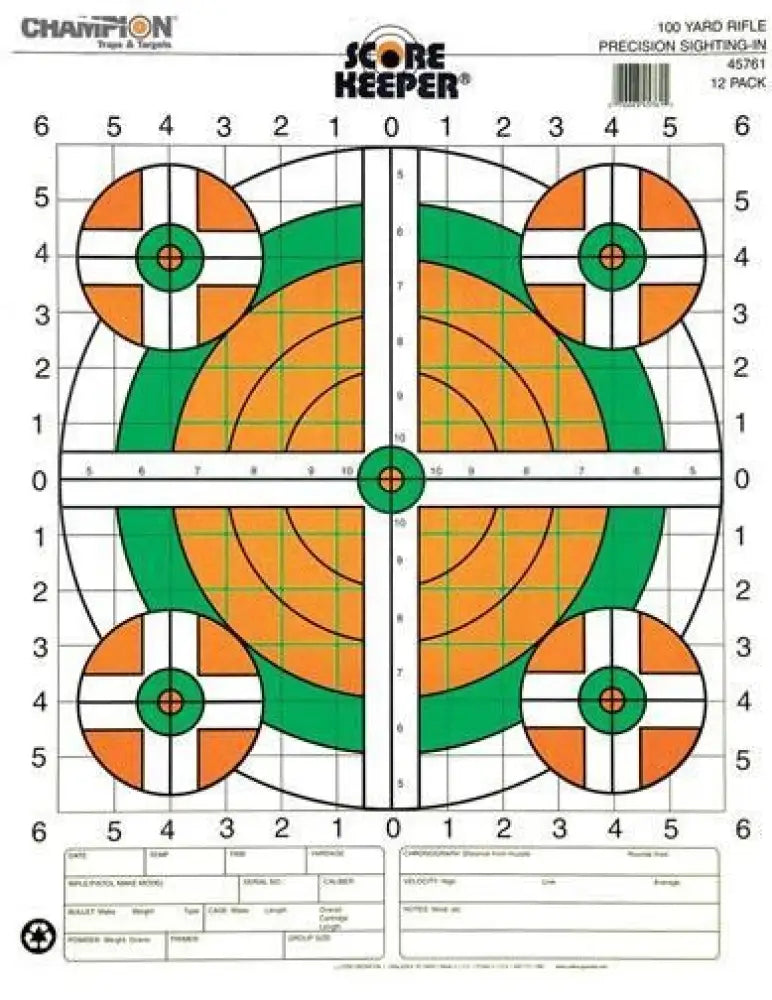 Champion Paper Targets Scorekeeper Fluorescent Orange & Green Bull - 100 Yd. Rifle Sight-in 100/pack Buy at Faith