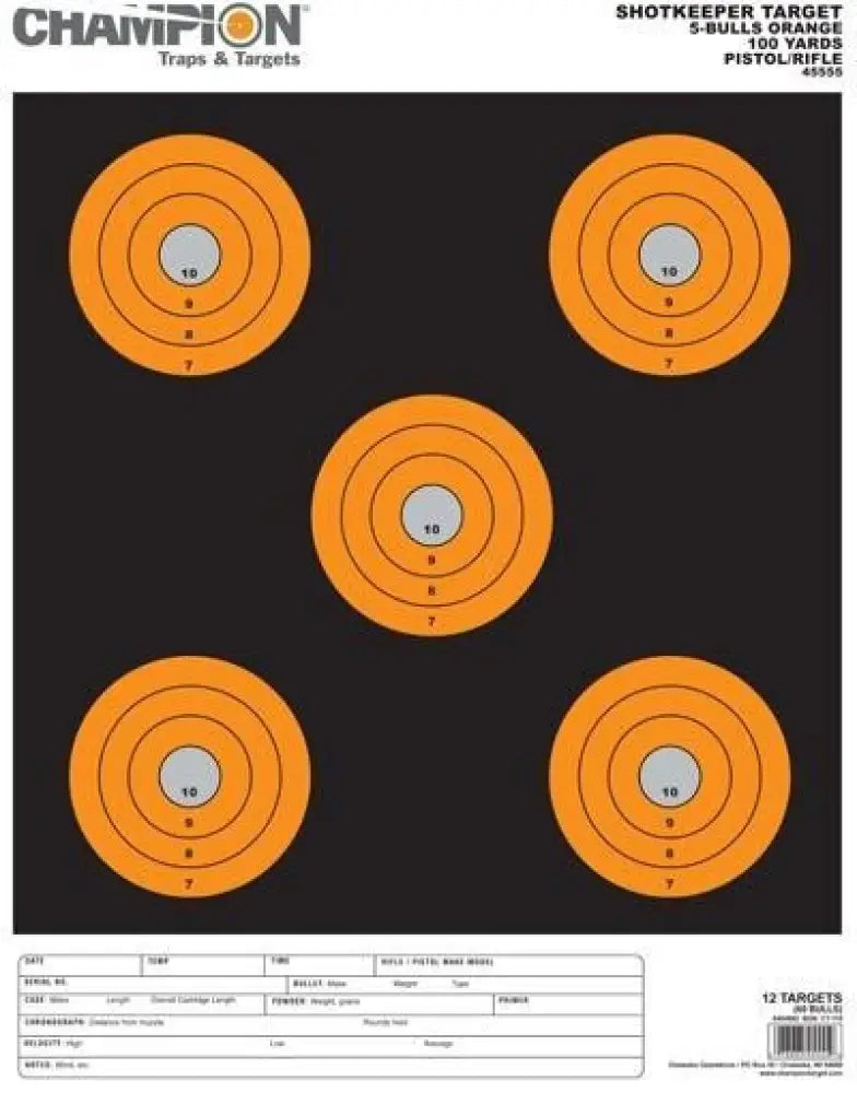Champion Paper Targets Shotkeeper Orange 5 Bull Large 12/pack Buy at Faith and Freedom Outdoors