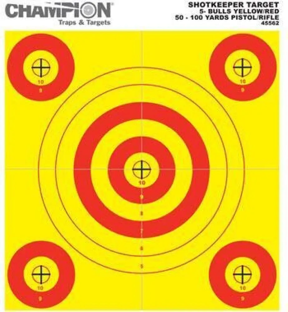Champion Paper Targets Shotkeeper Yellow & Red 5 Bull Small 12/pack Buy at Faith and Freedom Outdoors
