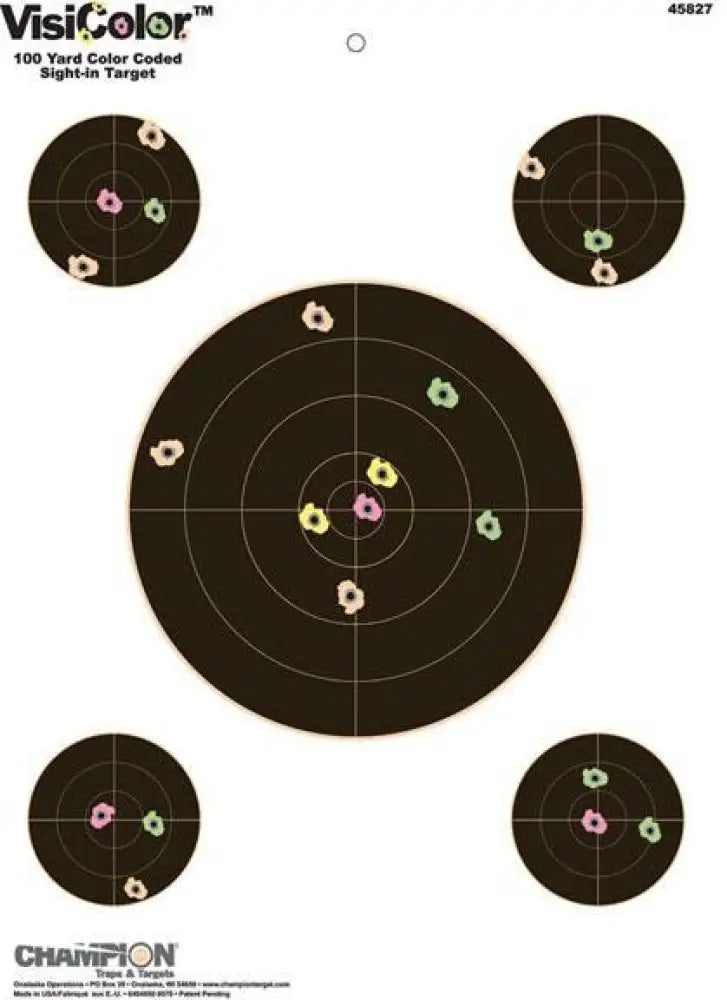 Champion Paper Targets Visicolor High-visibility 8’’ Bull with 4 Extra Bulls 10/pack Buy at Faith and Freedom Outdoors