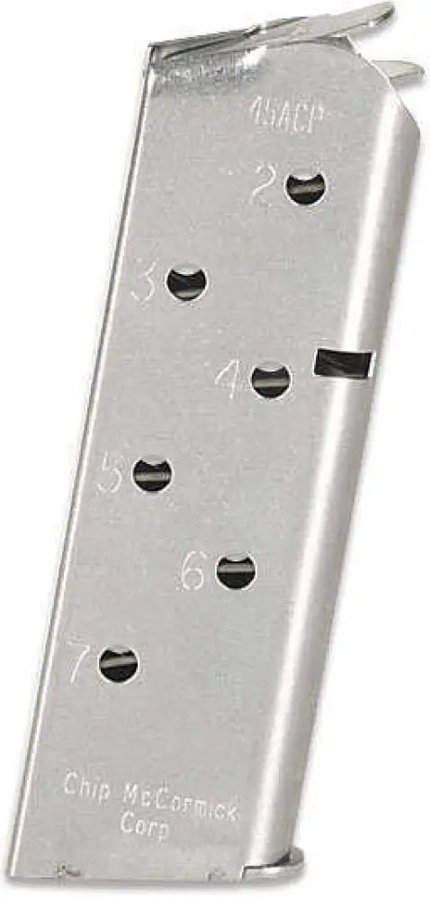 Chip Mccormick Custom 7 Round 45 Acp Officers Model Magazine with Stainless Finish Md: 14120