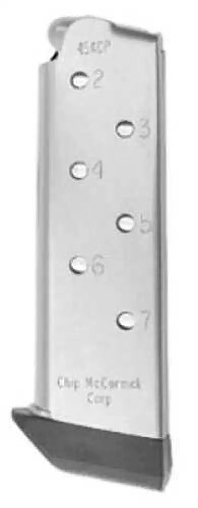 Chip Mccormick Custom Match Grade 1911.45 Acp Officers Magazine 7 Round with Base Pad - Stainless Stock-length