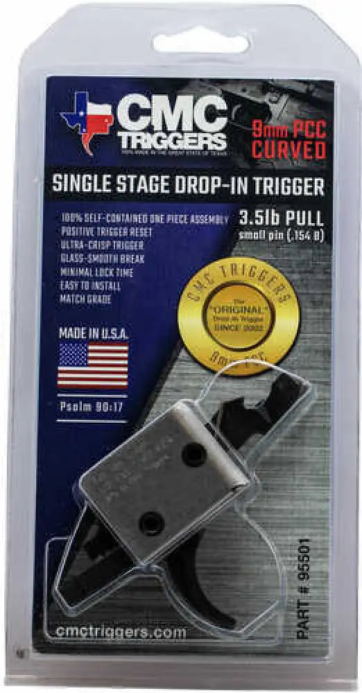 Cmc Triggers Ar-15 9mm Pcc Drop-in Single Stage Curved Bow 3.5lb Pull Natural Finish - 95501