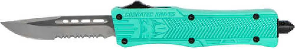 Cobra Tec Knives Llc Ctk-1 Small 2.75’’ 440c Stainless Steel Black Drop Point Serrated Tiffany Blue Zinc-alum