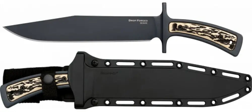 Cold Steel Cs-36mk Drop Forged 9.50’’ Fixed Bowie Plain Black 52100 High Carbon Blade/ & Ivory Faux Stag Hand - Cs36mk