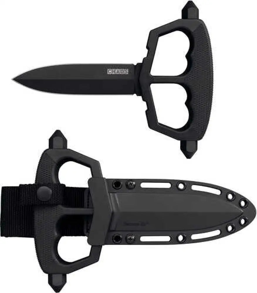 Cold Steel Cs-80nt3 Chaos Push Knife 5’’ Fixed Plain Black Matte Powder Coat Sk-5 Blade/ W/d-guard Handle Gri - Cs-80nt3