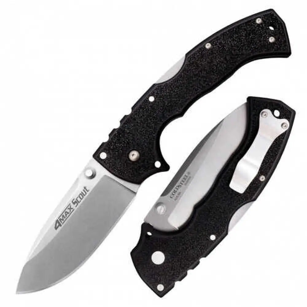 Cold Steel Cs62rqz 4-max Scout 4’’ Folding Drop Point Plain Stonewashed/6’’ Black Griv-ex Handle Includes Belt Clip
