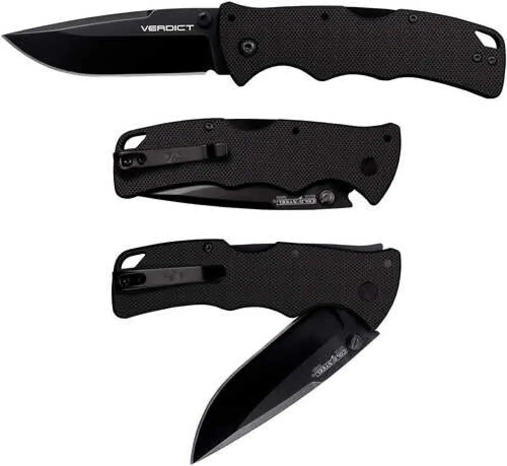 Cold Steel Csflc3sp10a Verdict 3’’ Folding Spear Point Plain Black Matte Aus-10a Ss Blade/black G10 Handle Includes Belt