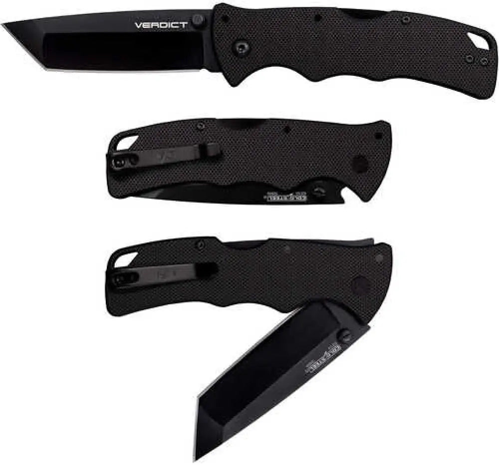 Cold Steel Csflc3t10a Verdict 3’’ Folding Tanto Plain Black Matte Aus-10a Ss Blade/black G10 Handle Includes Belt Clip