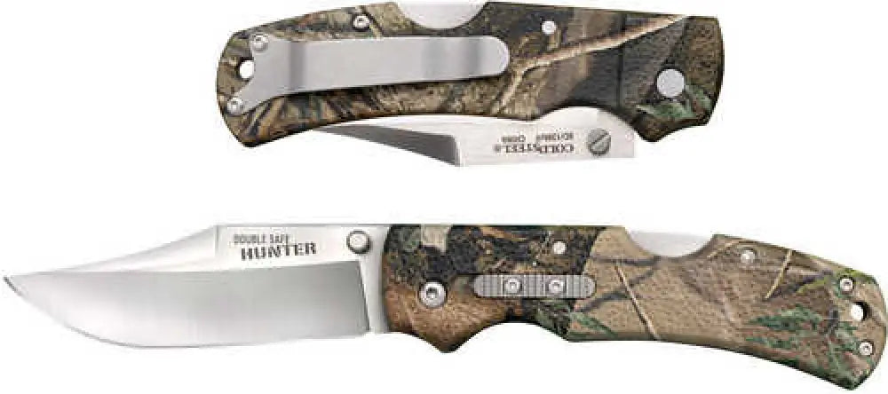Cold Steel Double Safe Hunter 3.50’’ Folding Clip Point Plain Satin 8cr13mov Ss Blade/ Camo Gfn Handle Includes p