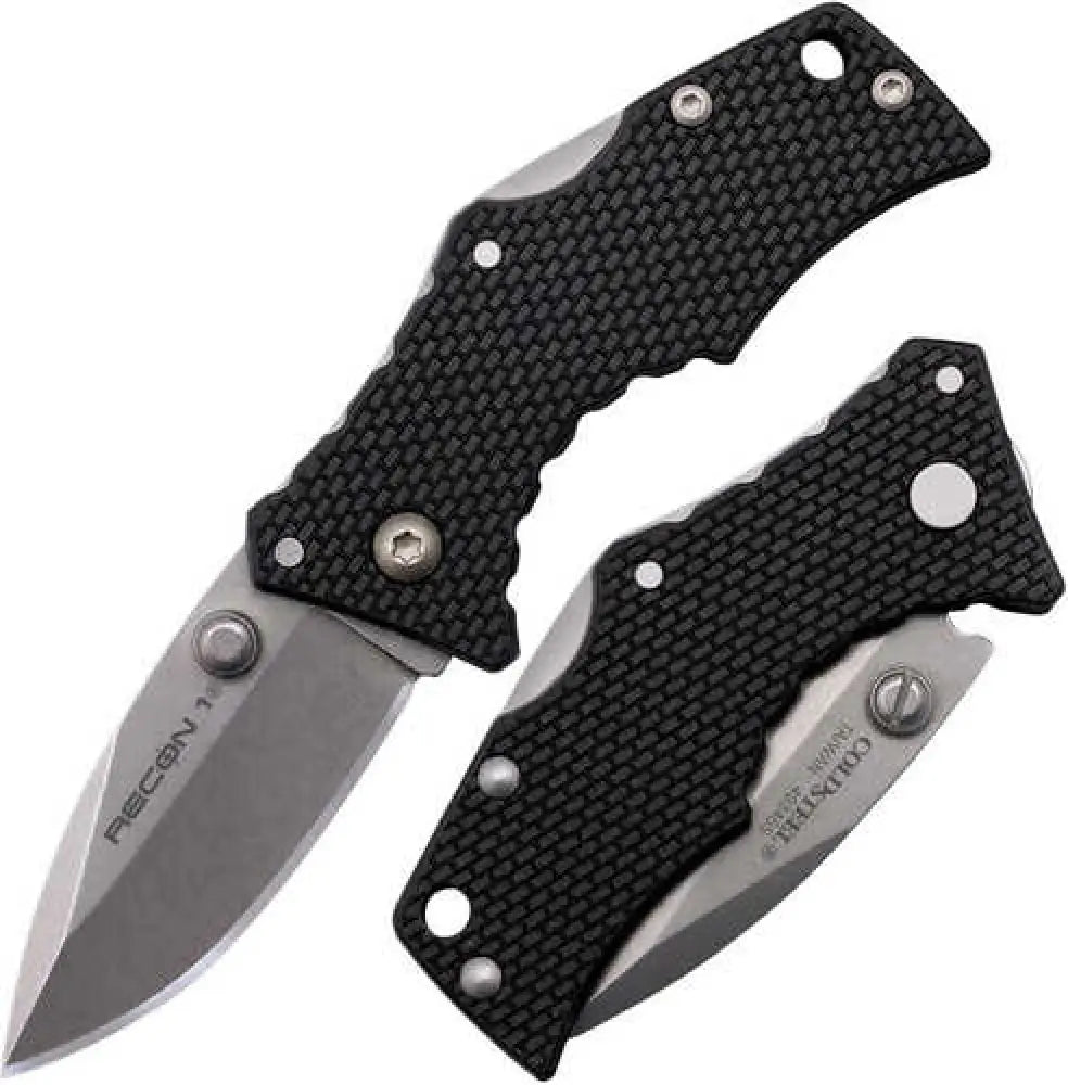Cold Steel Micro Recon 1 2’’ Folding Spear Point Plain Stonewashed 4034 Blade Black Griv-ex Handle - Cs-27ds