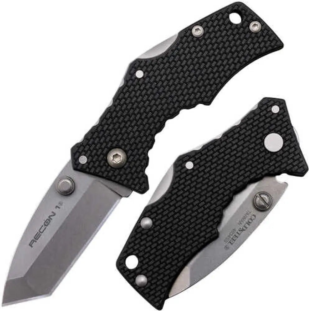 Cold Steel Micro Recon 1 2’’ Folding Tanto Plain Stonewashed 4034 Blade Black Griv-ex Handle - Cs-27dt