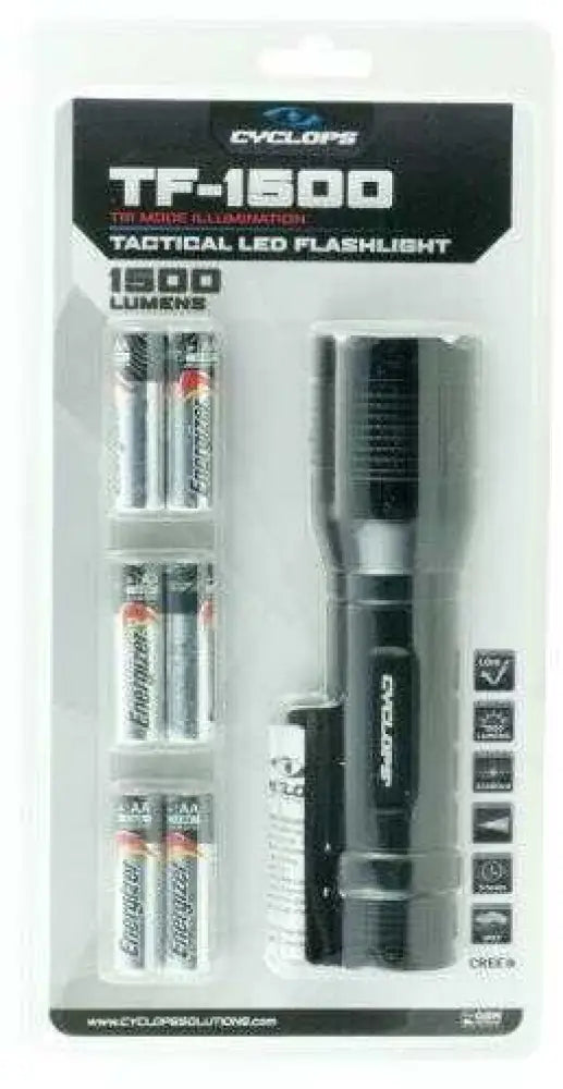 Cyclops Cyctf1500 Tactical Flashlight 1500 Lumens Aaa (6) Aluminum Black - Cyctf1500
