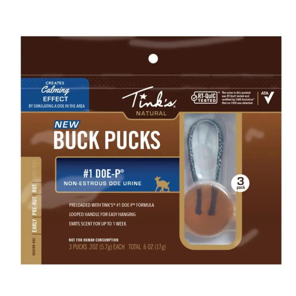 Dead Down Wind Scent Attractants Tink’s #1 Doe-p Buck Pucks Hangers - 3/ct Buy at Faith and Freedom Outdoors