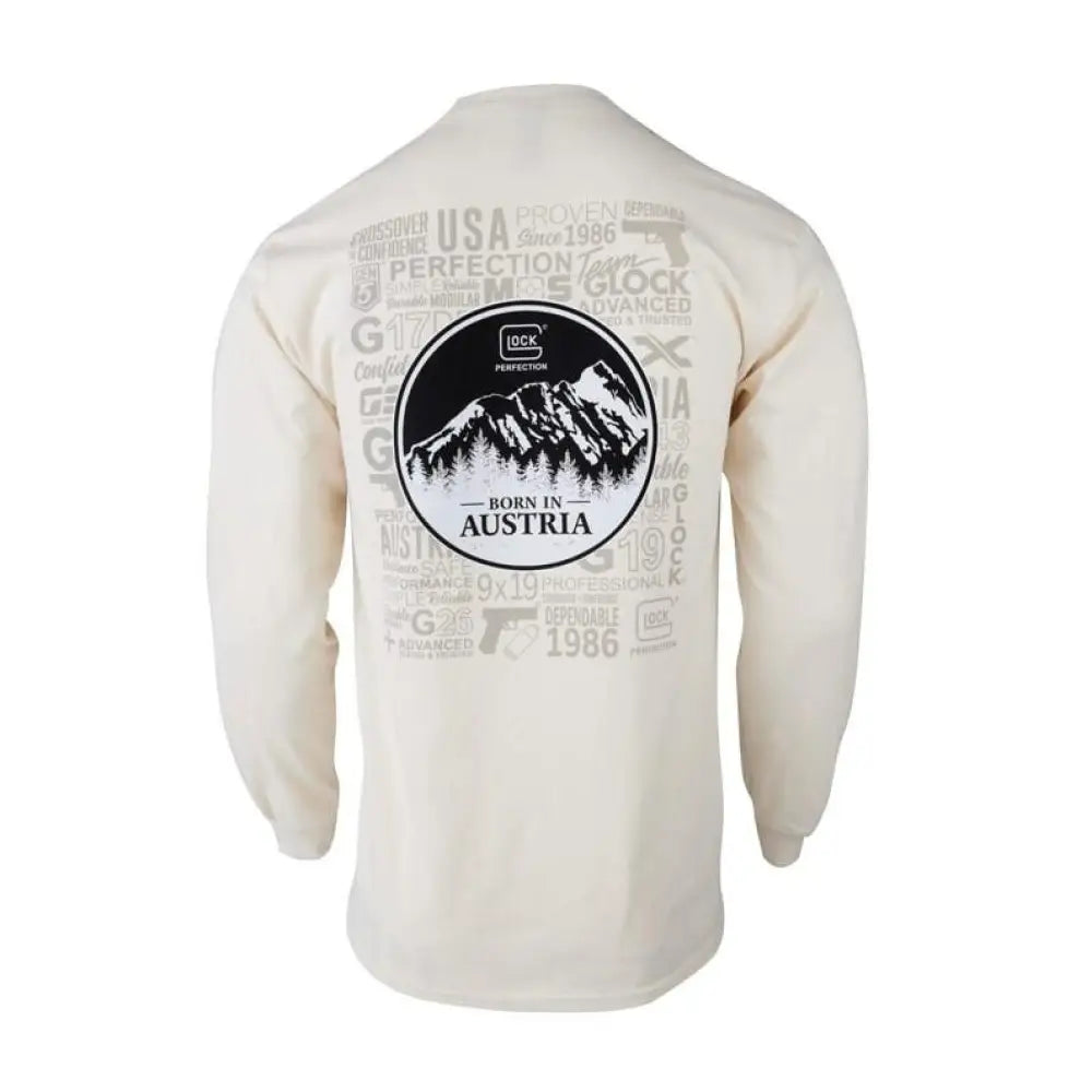 Glock Long Sleeve Shirts Born in Austria Shirt Tan s Buy at Faith and Freedom Outdoors