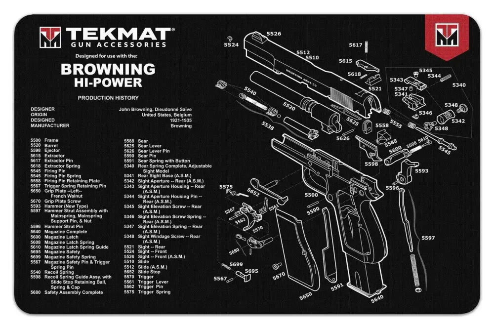 Gsm Gun Cleaning Mats Tekmat 11x17 Mat- Browning Hi Power Buy at Faith and Freedom Outdoors