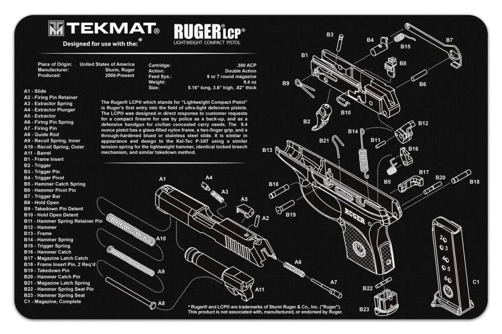 Gsm Gun Cleaning Mats Tekmat 11x17 Mat- Ruger Lcp Buy at Faith and Freedom Outdoors