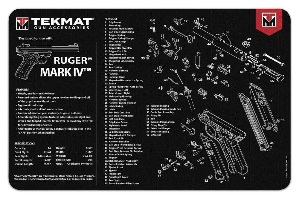 Gsm Gun Cleaning Mats Tekmat 11x17 Mat- Ruger Mark Iv Buy at Faith and Freedom Outdoors