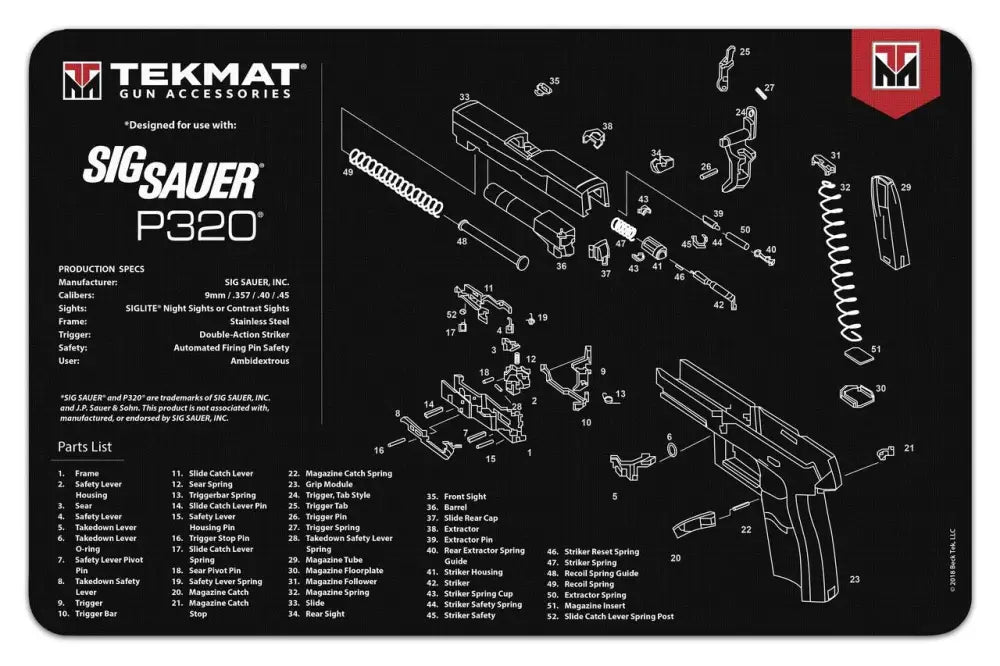 Gsm Gun Cleaning Mats Tekmat 11x17 Mat- Sig Sauer P320 Buy at Faith and Freedom Outdoors