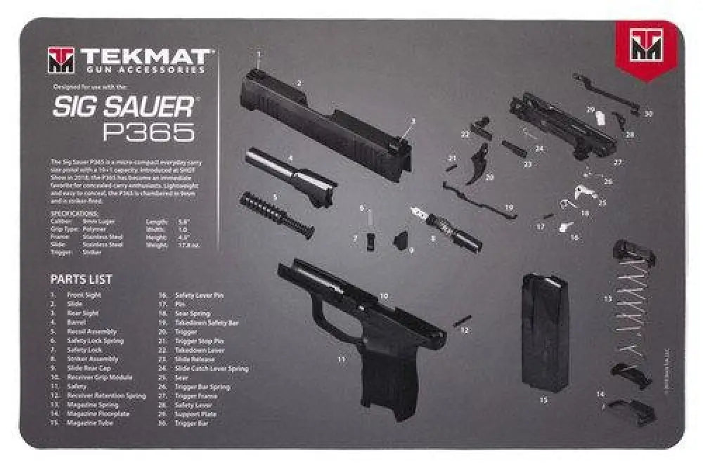 Gsm Gun Cleaning Mats Tekmat 11x17 Mat- Sig Sauer P365 Buy at Faith and Freedom Outdoors