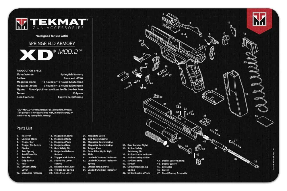 Gsm Gun Cleaning Mats Tekmat 11x17 Mat- Springfield Armory Xd Mod.2 Buy at Faith and Freedom Outdoors