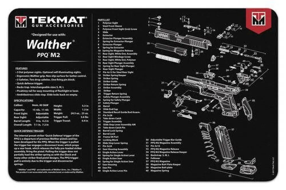 Gsm Gun Cleaning Mats Tekmat 11x17 Mat- Walther Ppq Mod2 Buy at Faith and Freedom Outdoors