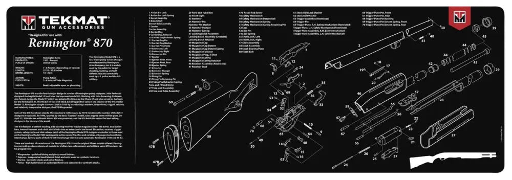Gsm Gun Cleaning Mats Tekmat 12x36 Mat - Remington 870 Buy at Faith and Freedom Outdoors