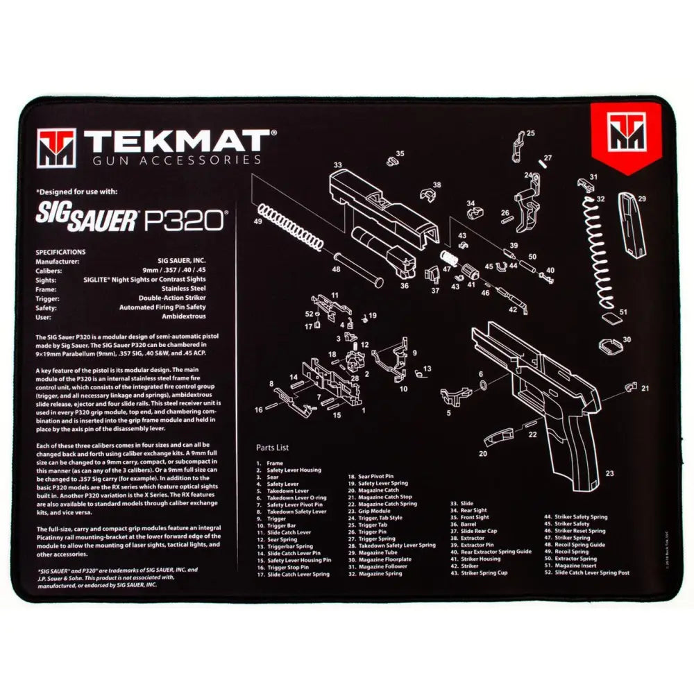 Gsm Gun Cleaning Mats Tekmat 15x20 Ultra Premium - Sig Sauer P320 Buy at Faith and Freedom Outdoors