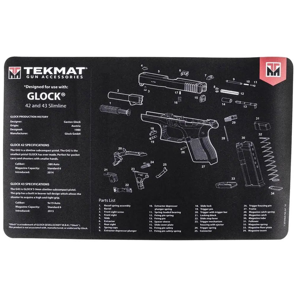 Gsm Gun Cleaning Mats Tekmat Handgun Mat for Glock 42/43 11’’x17’’ Black Buy at Faith and Freedom Outdoors