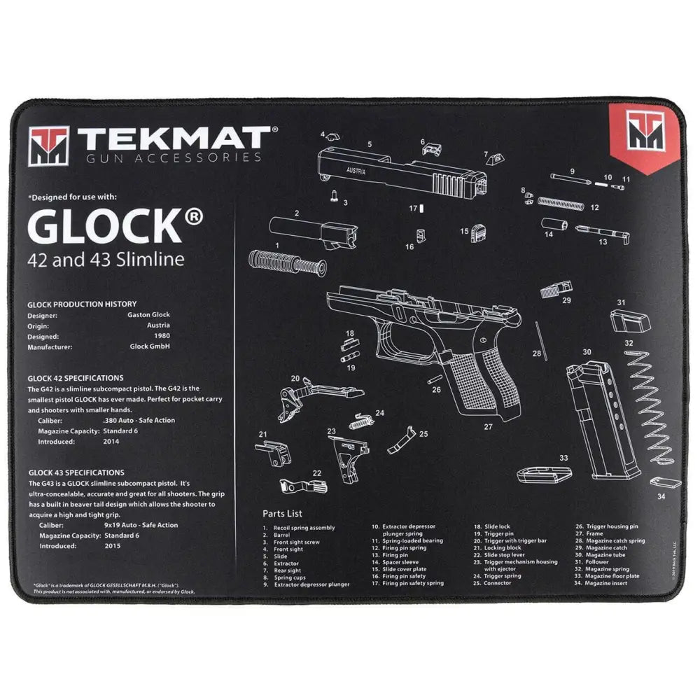 Gsm Gun Cleaning Mats Tekmat Ultra 20 Mat for Glock 42-43 Buy at Faith and Freedom Outdoors