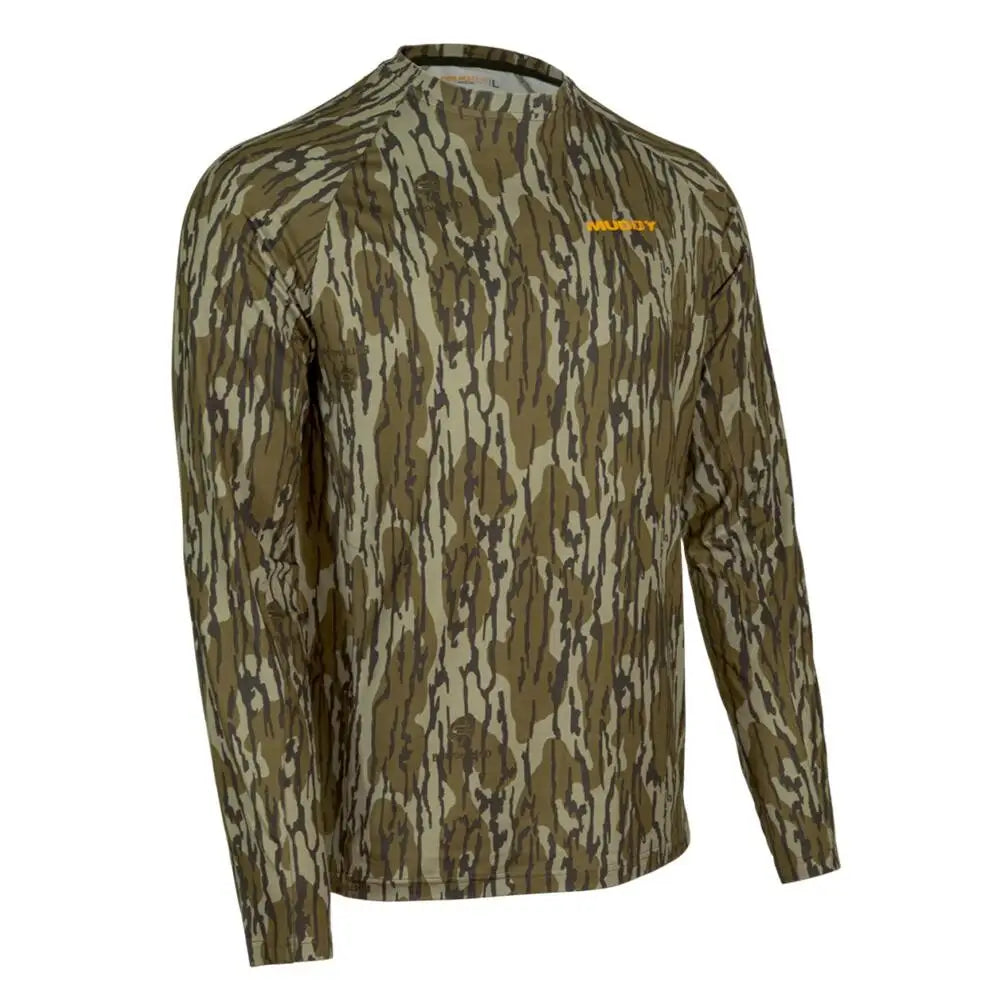 Gsm Long Sleeve Shirts Muddy Base Layer Crew Shirt Mossy Oak Bottomland l Buy at Faith and Freedom Outdoors