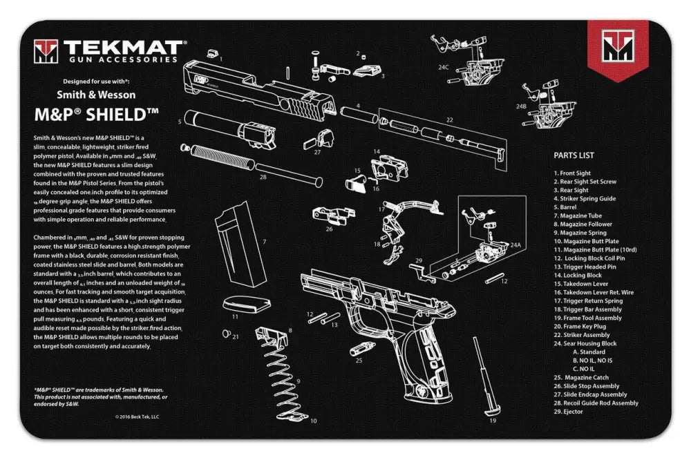 Gsm Shooting|gun Cleaning Mats Tekmat 11x17 Gun Mat- Smith & Wesson Shield Buy at Faith and Freedom Outdoors