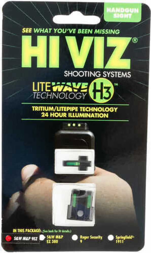 Hi-viz Litewave H3 S&w M&p Shield 9 Ez Green Fiber Optic Tritium Front and Rear Sight Set Steel Black - 9ezn321