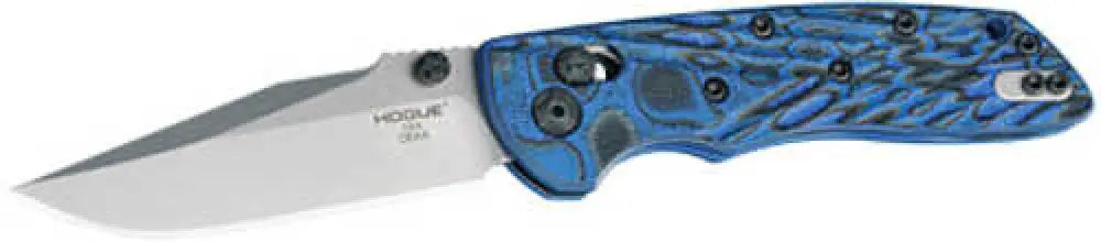Hogue Deka Folding Knife Cpm-20cv Plain Edge Clip Point Blade 3.25’’ Stone Tumbled Finish Blue Lava G-mascus Frame