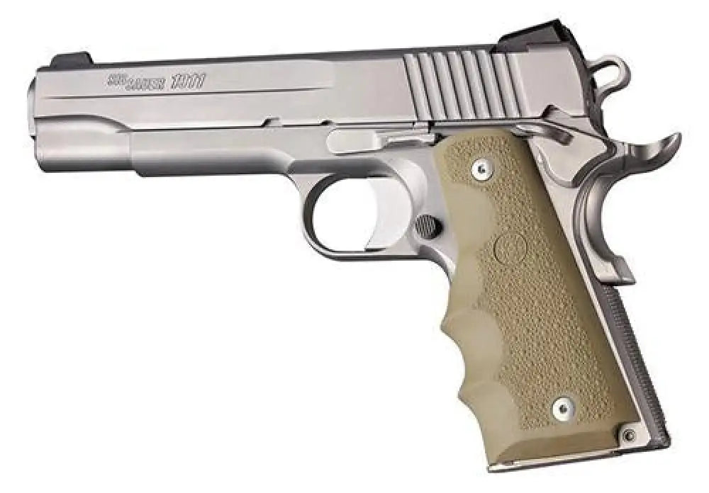 Hogue Grips 1911 Govt. Model Flat Dark Earth Rubber Grip with Finger Grooves Buy at Faith and Freedom Outdoors