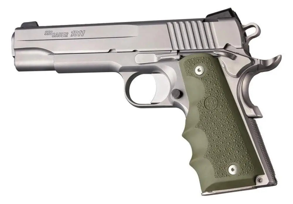 Hogue Grips 1911 Govt. Model Grip with Finger Grooves - Od Green Rubber Buy at Faith and Freedom Outdoors