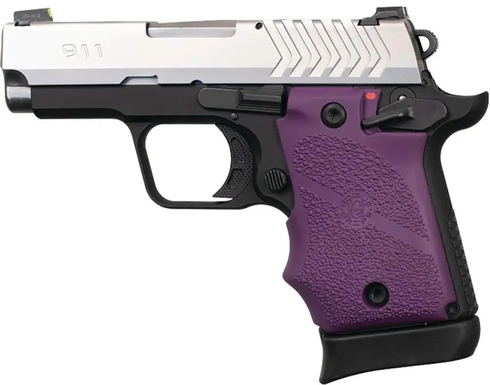 Hogue Grips Ambi Safety Rubber Grip for Springfield Armory 911 9mm- Purple Buy at Faith and Freedom Outdoors