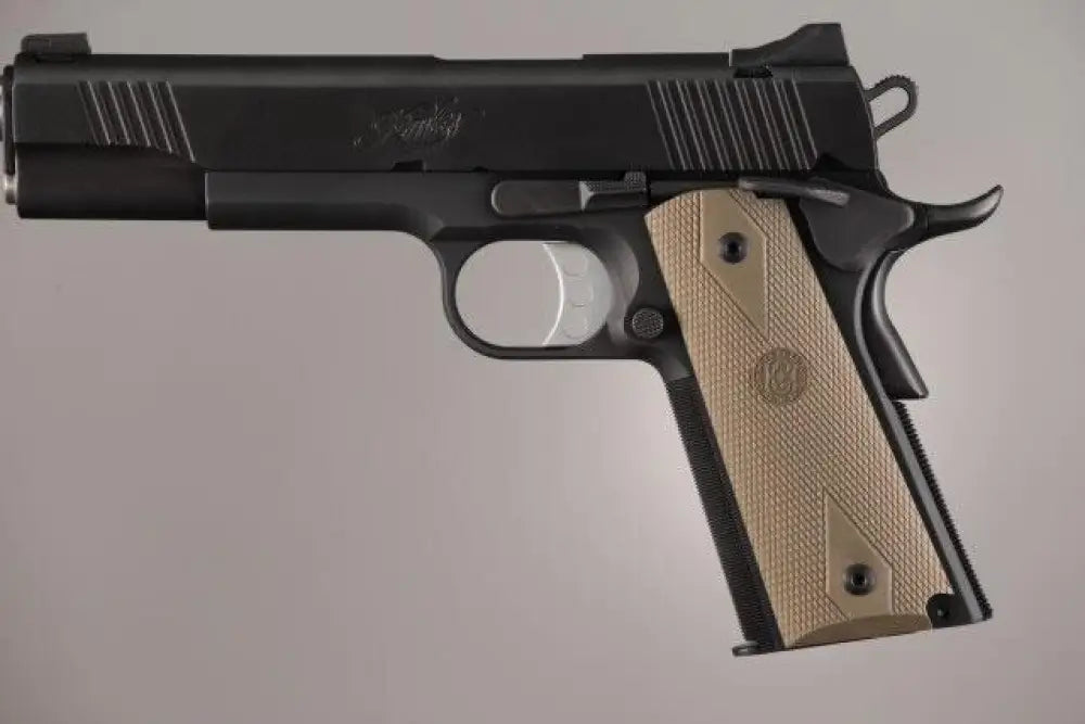Hogue Grips Colt Government.45 1911 Rubber Panels Checkered with Diamonds - Desert Tan Buy at Faith and Freedom Outdoors
