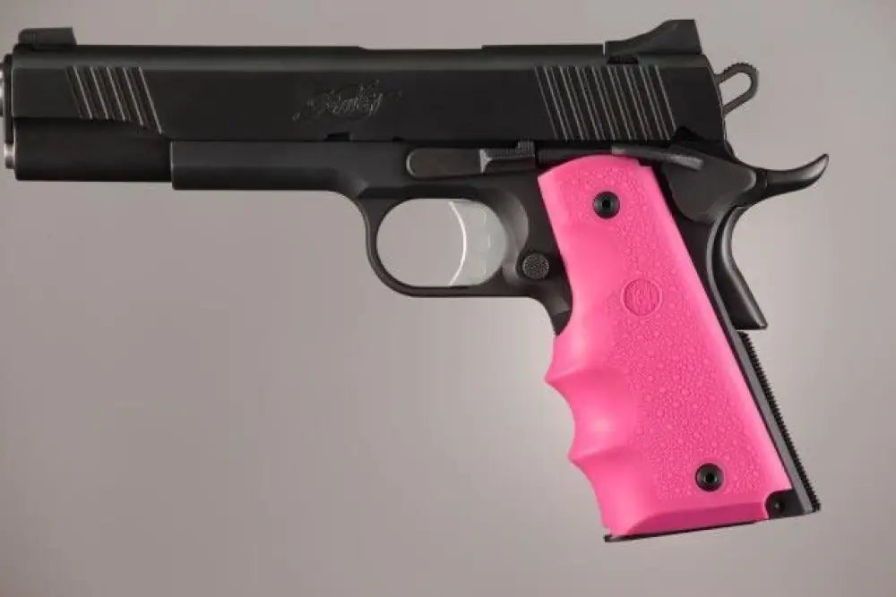 Hogue Grips Colt Government.45 1911 Rubber with Finger Grooves - Pink Buy at Faith and Freedom Outdoors