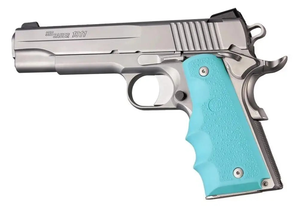 Hogue Gun Parts|grips Govt. Model Rubber Grip with Finger Grooves-aqua Buy at Faith and Freedom Outdoors