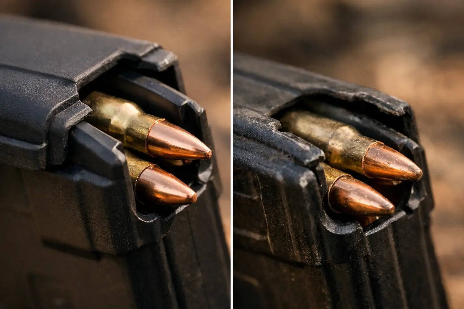 PMAG feed lips comparison showing protected versus unprotected magazine condition