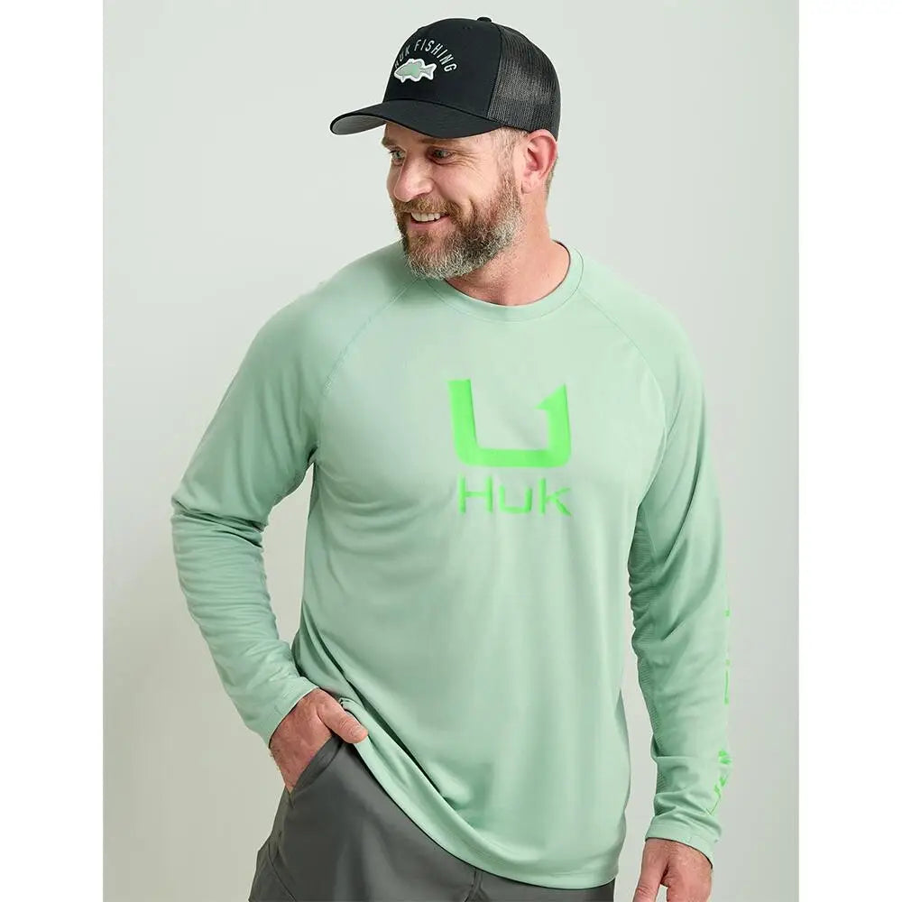 Huk Long Sleeve Shirts Huk Icon Crew Shirt Fog Green Xl Buy at Faith and Freedom Outdoors