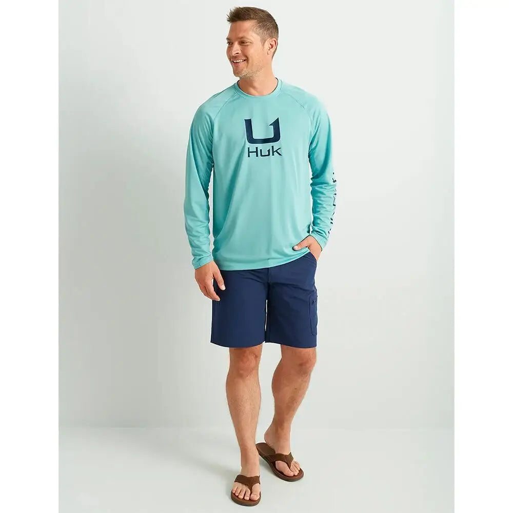 Huk Long Sleeve Shirts Huk Icon Crew Shirt Marine Blue Xl Buy at Faith and Freedom Outdoors