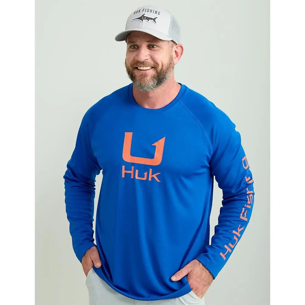Huk Long Sleeve Shirts Huk Icon Crew Shirt Ocean Blue m Buy at Faith and Freedom Outdoors