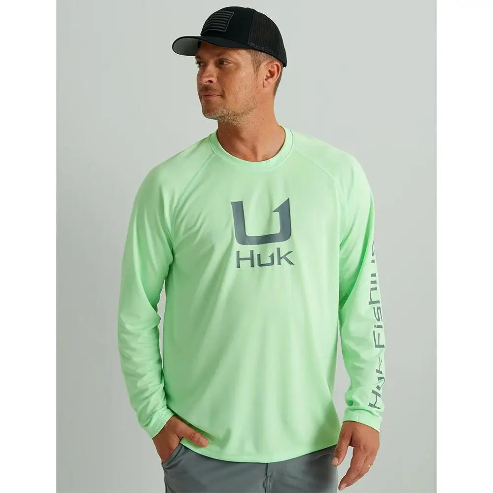 Huk Long Sleeve Shirts Huk Icon Crew Shirt Patina l Buy at Faith and Freedom Outdoors