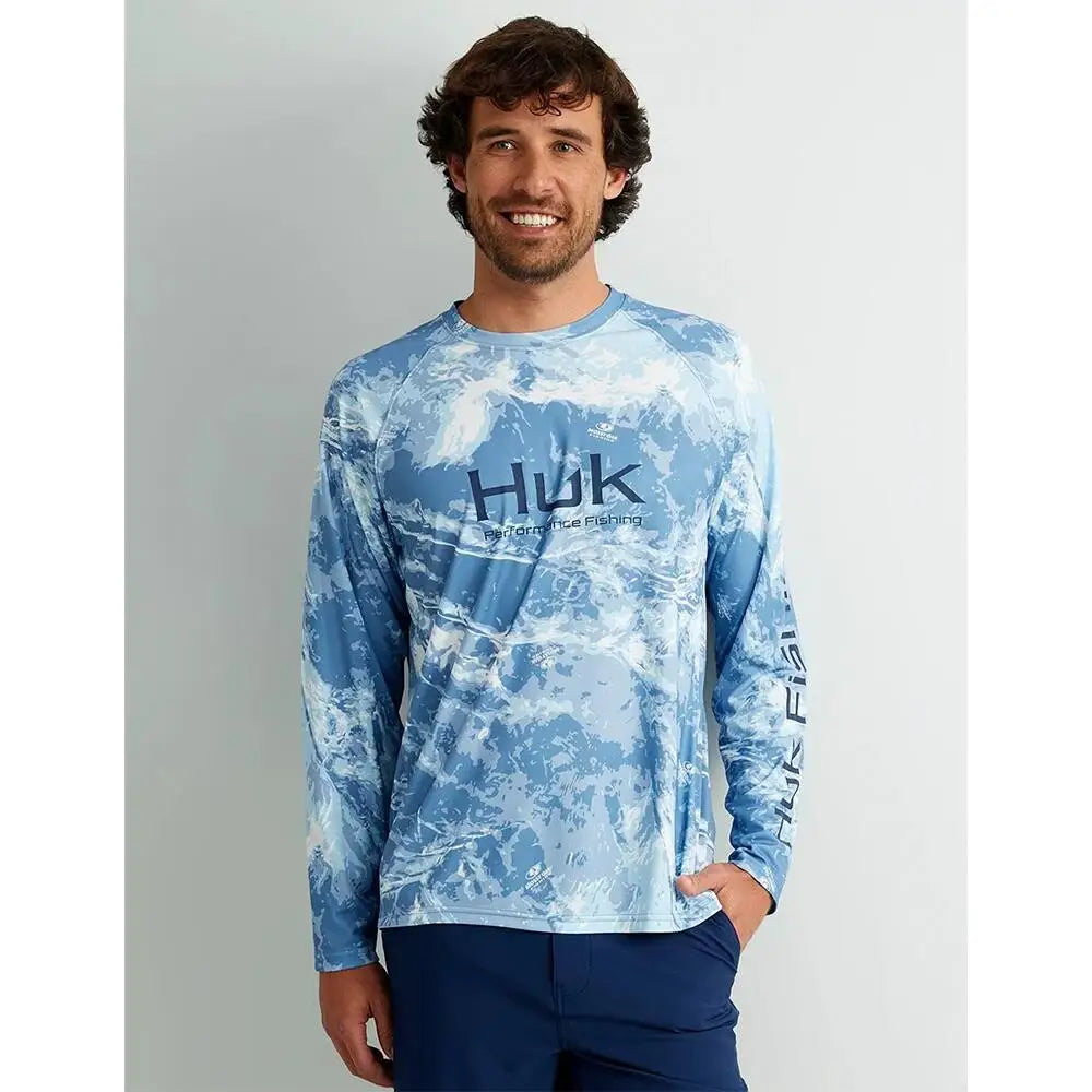 Huk Long Sleeve Shirts Huk Mossy Oak Pursuit Performance Crew Shirt Mo Stormwater Spindrift l Buy at Faith and Freedom