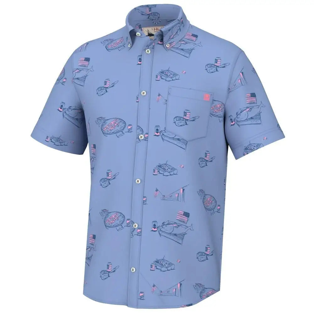Huk Short Sleeve Shirts|clothing & Footwear Huk Americookin Kona Shirt Quiet Harbor l Buy at Faith and Freedom Outdoors
